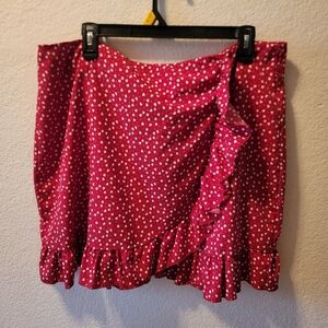 SHEIN Pink Heart Print Asymmetrical Skirt